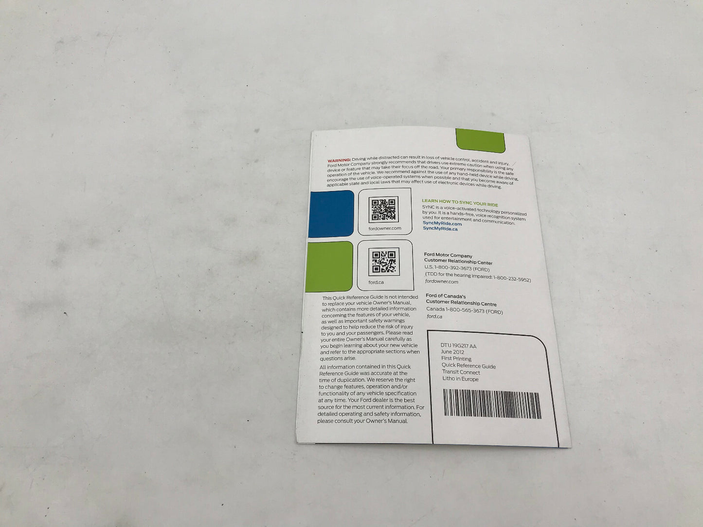 2013 Ford Transit 1500 Owners Manual Set with Case OEM A01B47003