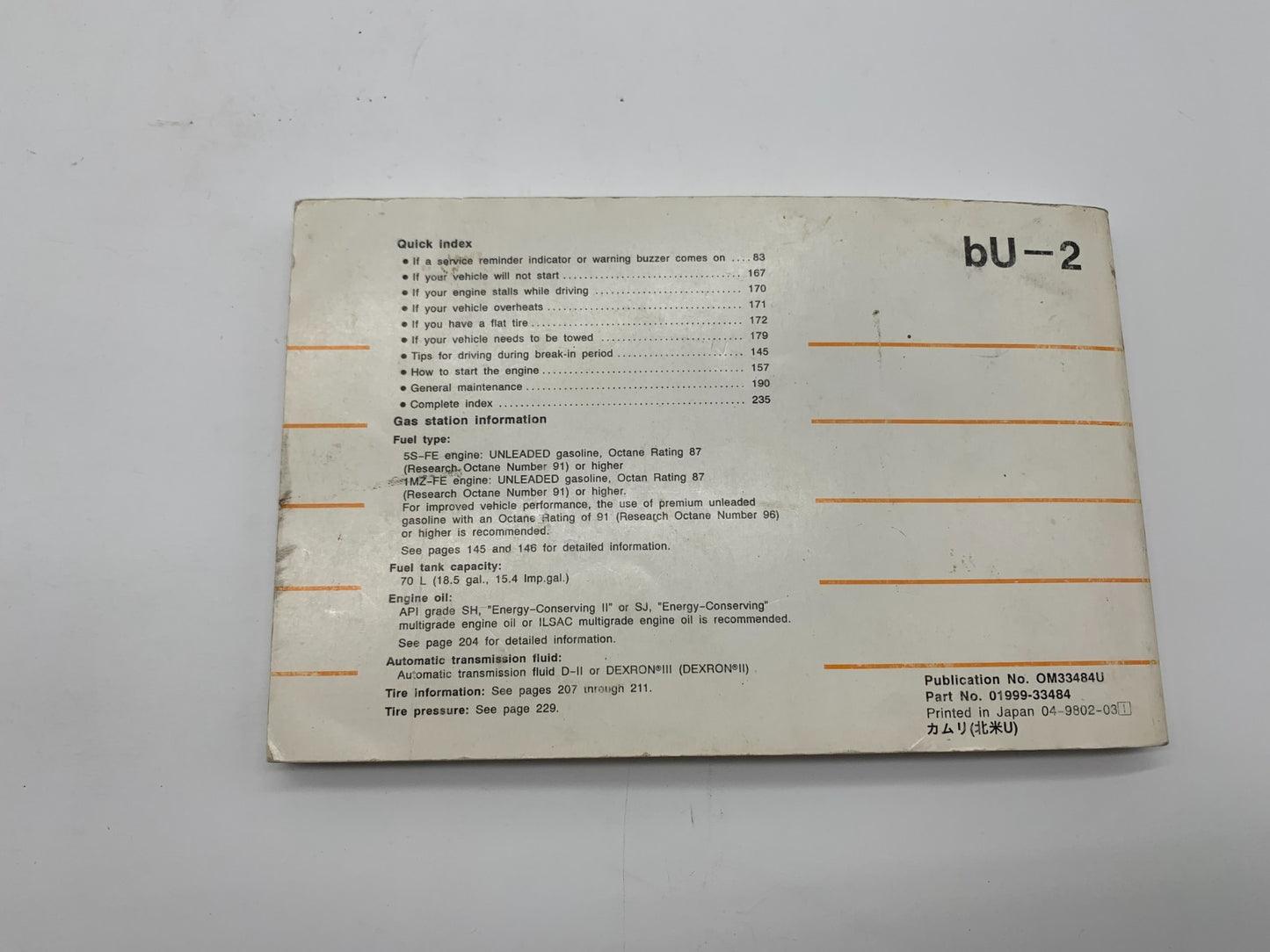 1998 Toyota Camry Owners Manual OEM C04B63001