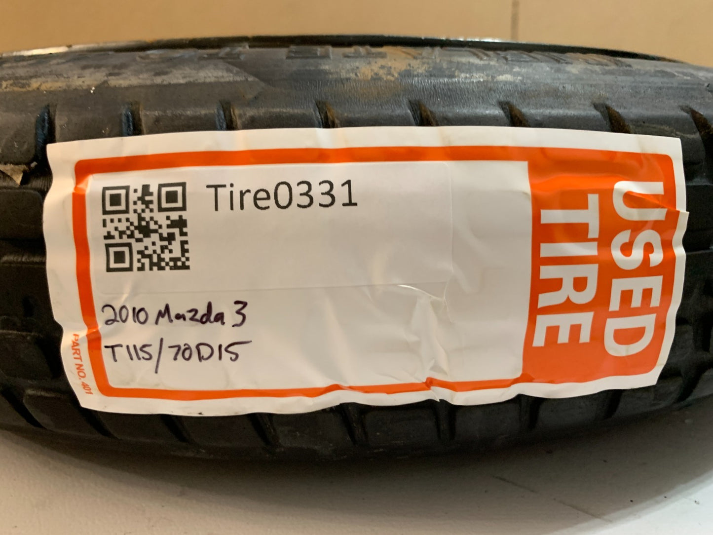 2010-2013 Mazda 3 Mazda3 15" Spare Tire Compact Donut T115/70D15 OEM