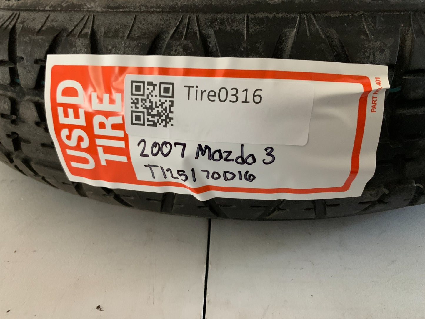 2004-2013 Mazda 3 Mazda3 16" Spare Tire Compact Donut T125/70D16