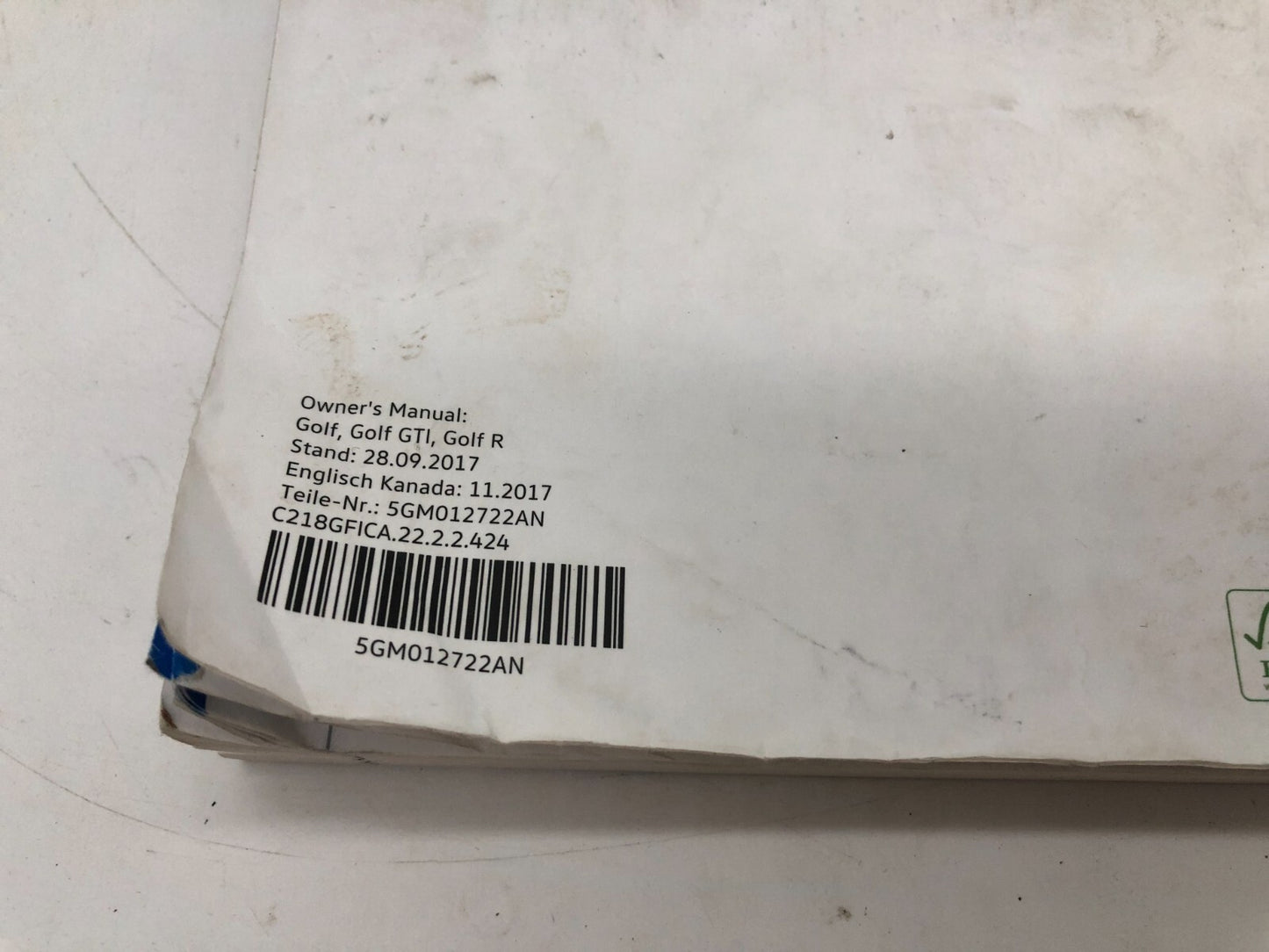 2018 Volkswagen Golf GTI Owners Manual OEM C02B40012