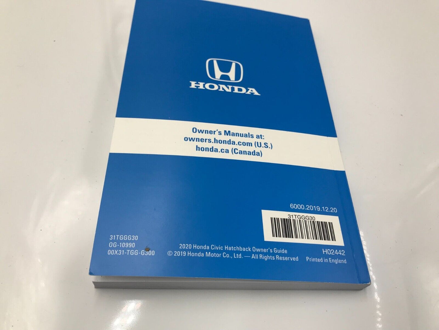 2020 Honda Civic Hatchback Owners Manual Set with Case OEM G02B02033