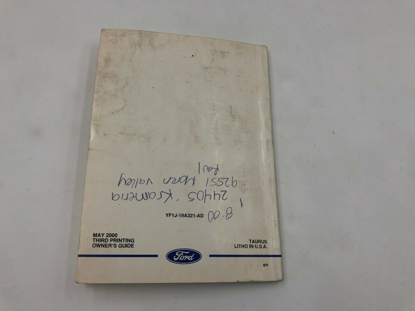 2000 Ford Taurus Owners Manual Handbook OEM D04B56055