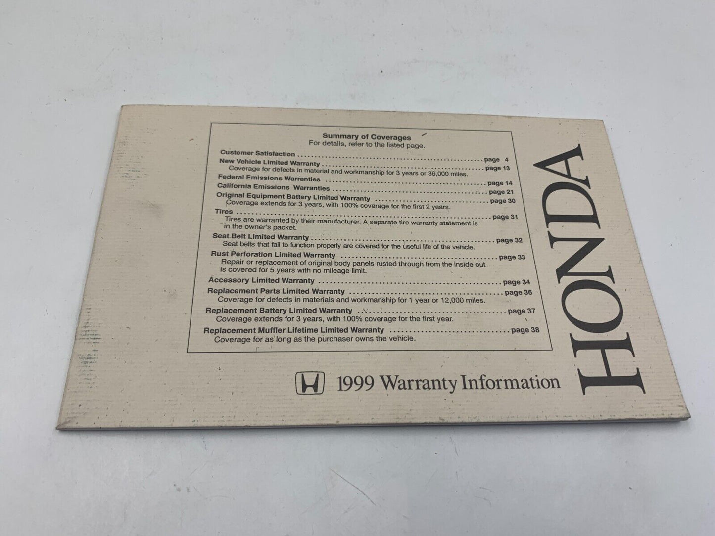 1999 Honda Odyssey Owners Manual Handbook Set with Case OEM E03B19060