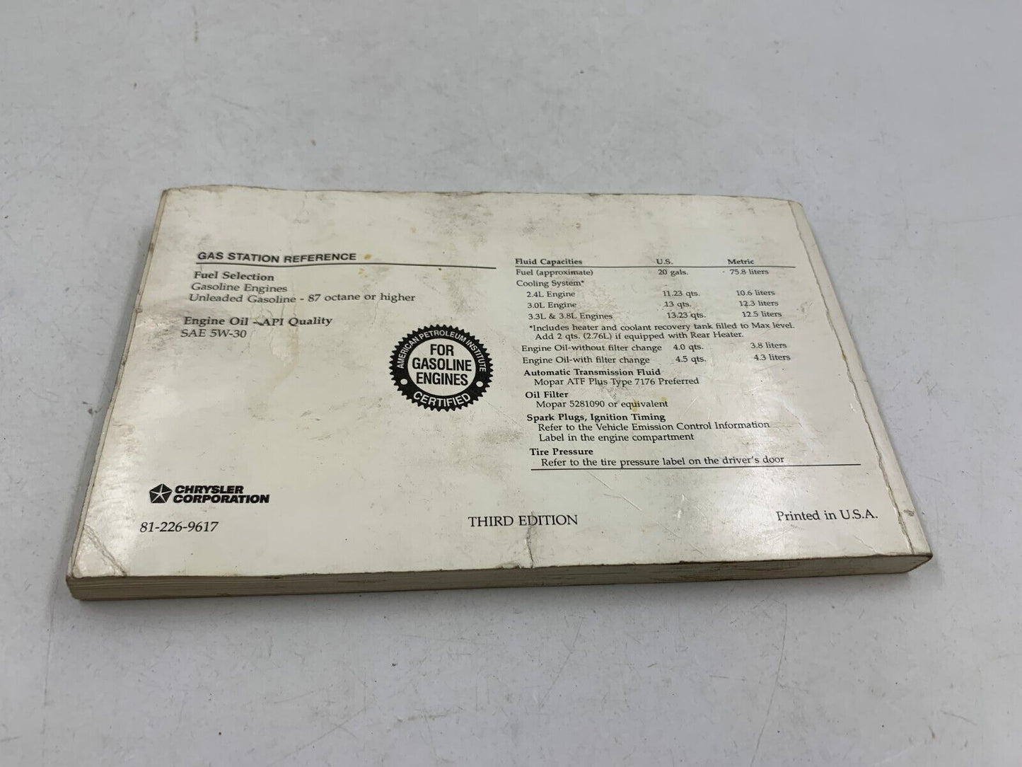 1996 Dodge Caravan Owners Manual OEM E03B08059