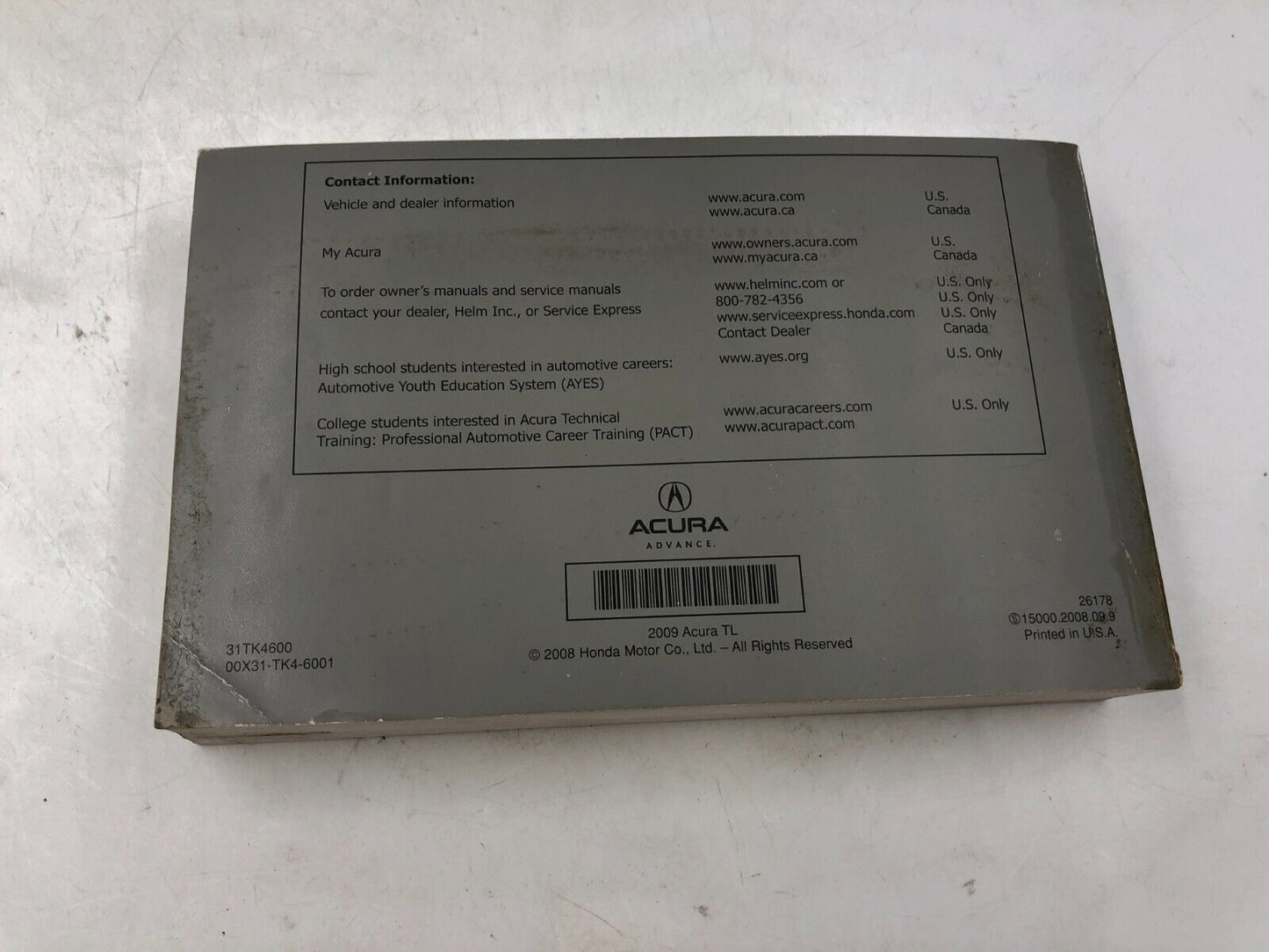 2009 Acura TL Owners Manual Handbook Set with Case OEM A03B14040