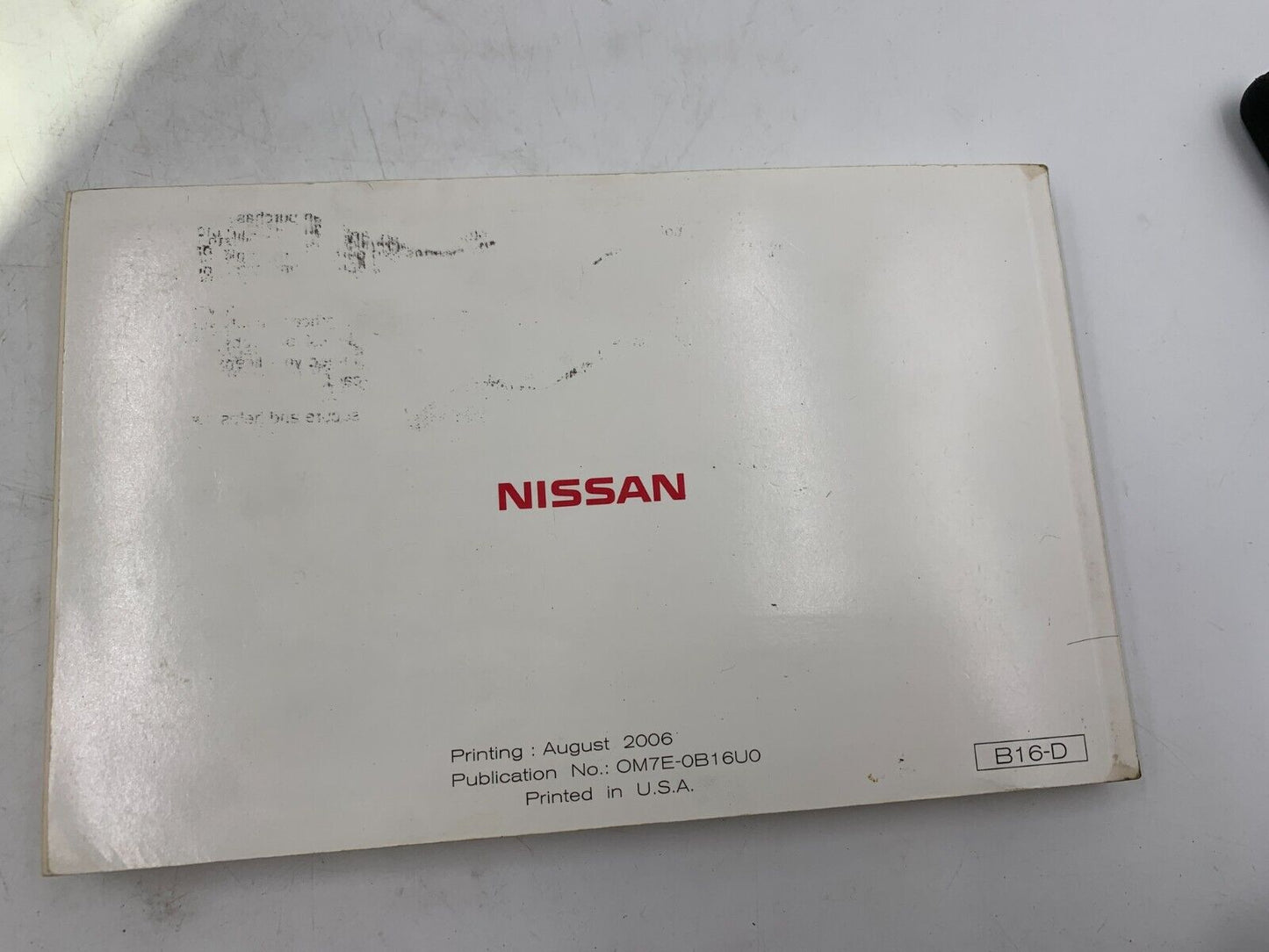 2007 Nissan Sentra Owners Manual OEM E01B11028