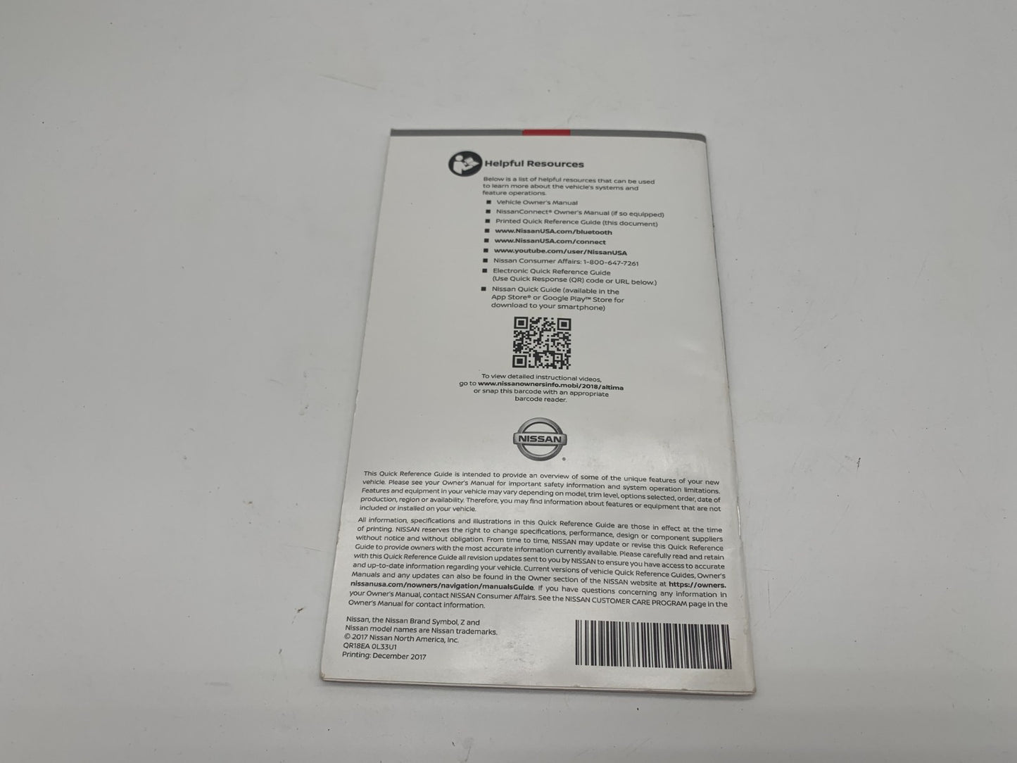 2018 Nissan Altima Owners Manual Set With Case OEM