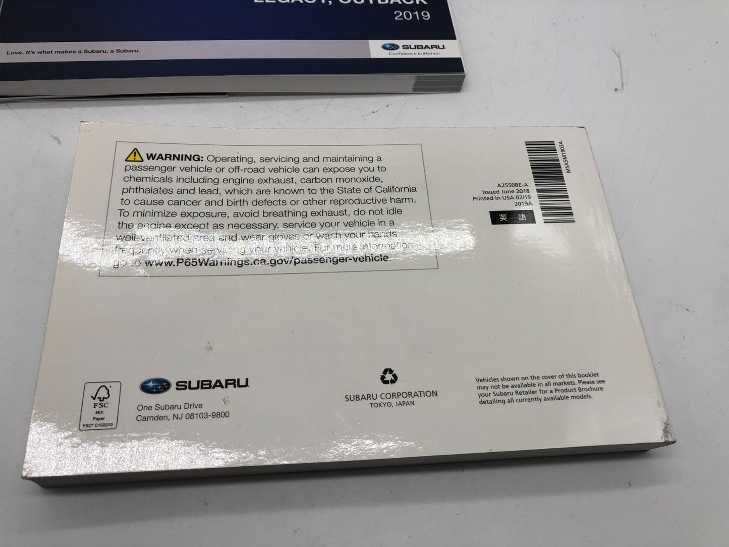 2019 Subaru Legacy Owners Manual Set with Case OEM E03B20007