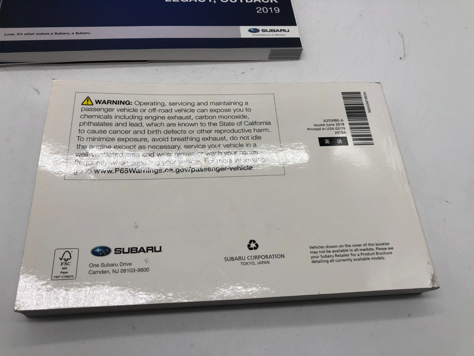 2019 Subaru Legacy Owners Manual Set with Case OEM E03B20007