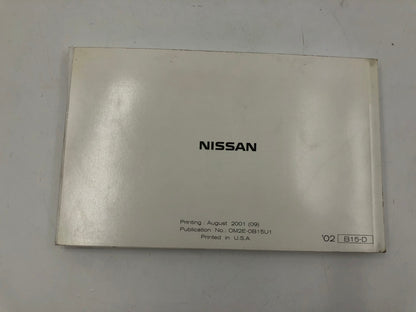 2002 Nissan Sentra Owners Manual with Case OEM D02B62007