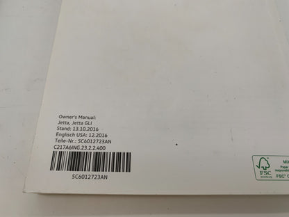 2016 Volkswagen Jetta Owners Manual Set with Case OEM A03B42008