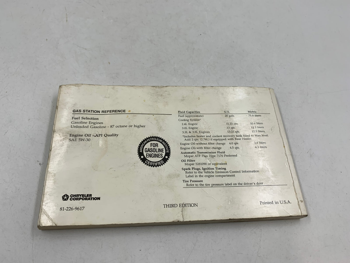 1996 Dodge Caravan Owners Manual OEM E03B08059