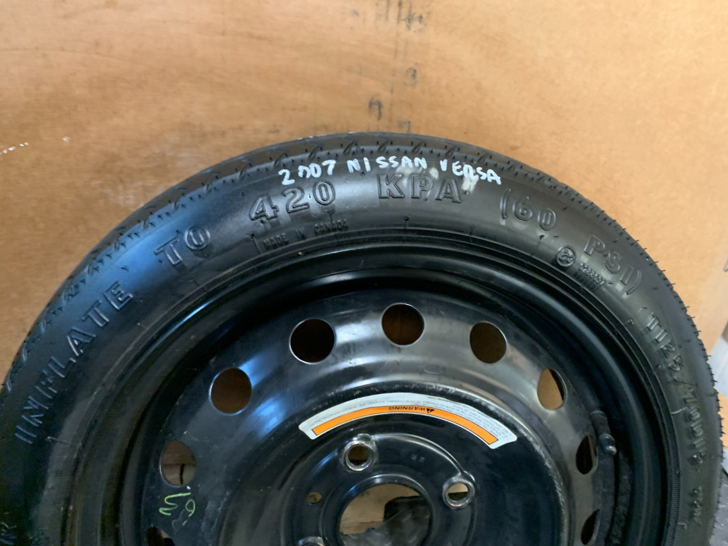 2007-2012 Nissan Versa 15" Spare Tire Wheel Compact Donut T125/70D15