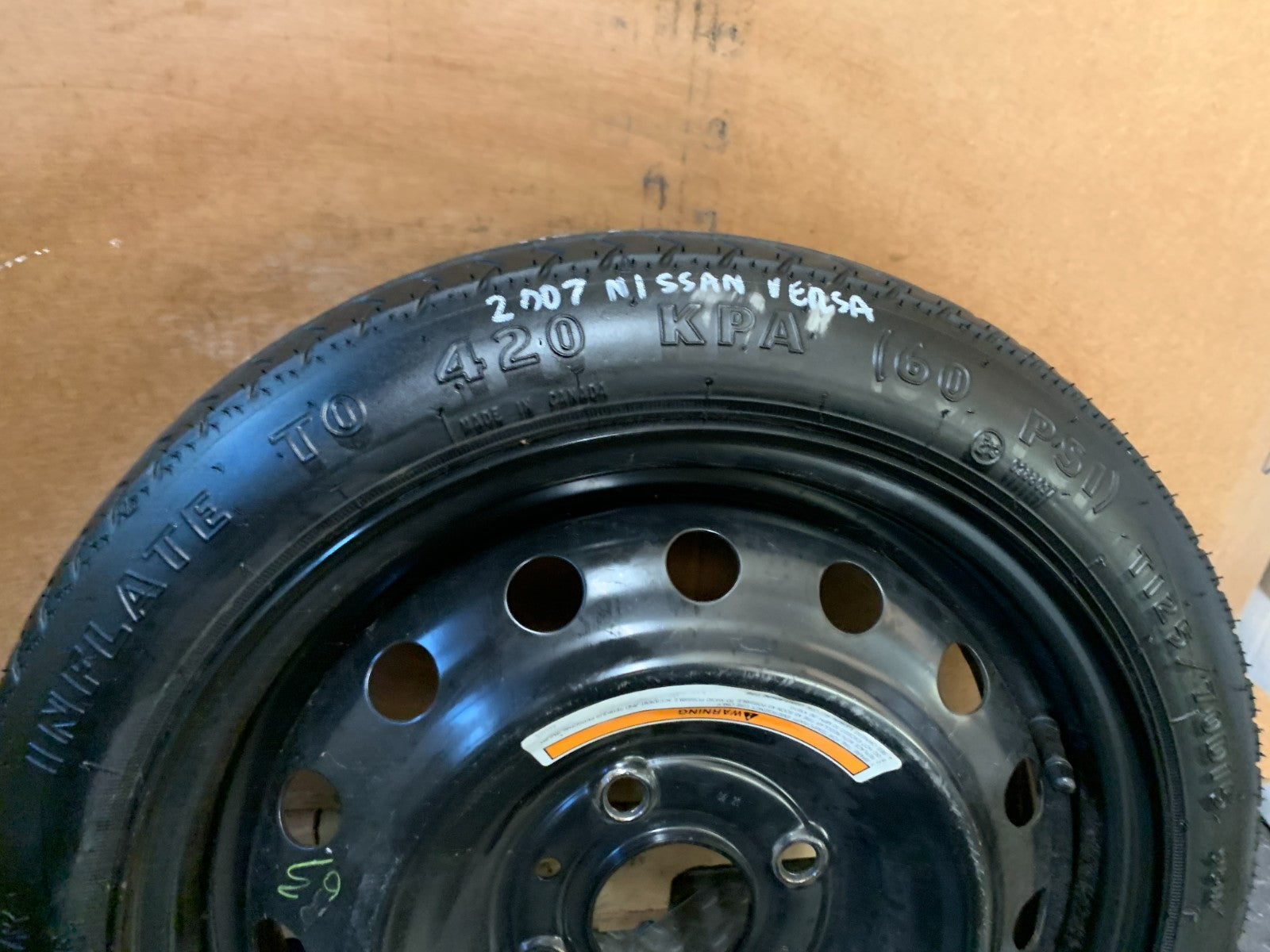 2007-2012 Nissan Versa 15" Spare Tire Wheel Compact Donut T125/70D15