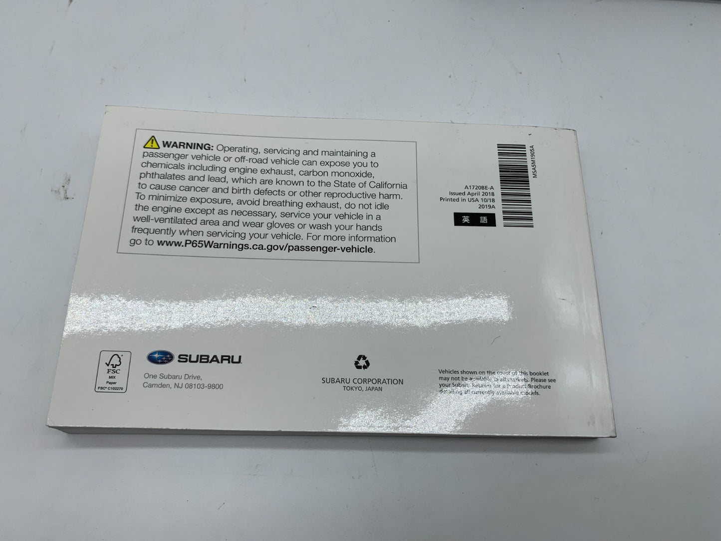 2019 Subaru WRX Owners Manual with Case OEM A02B50058