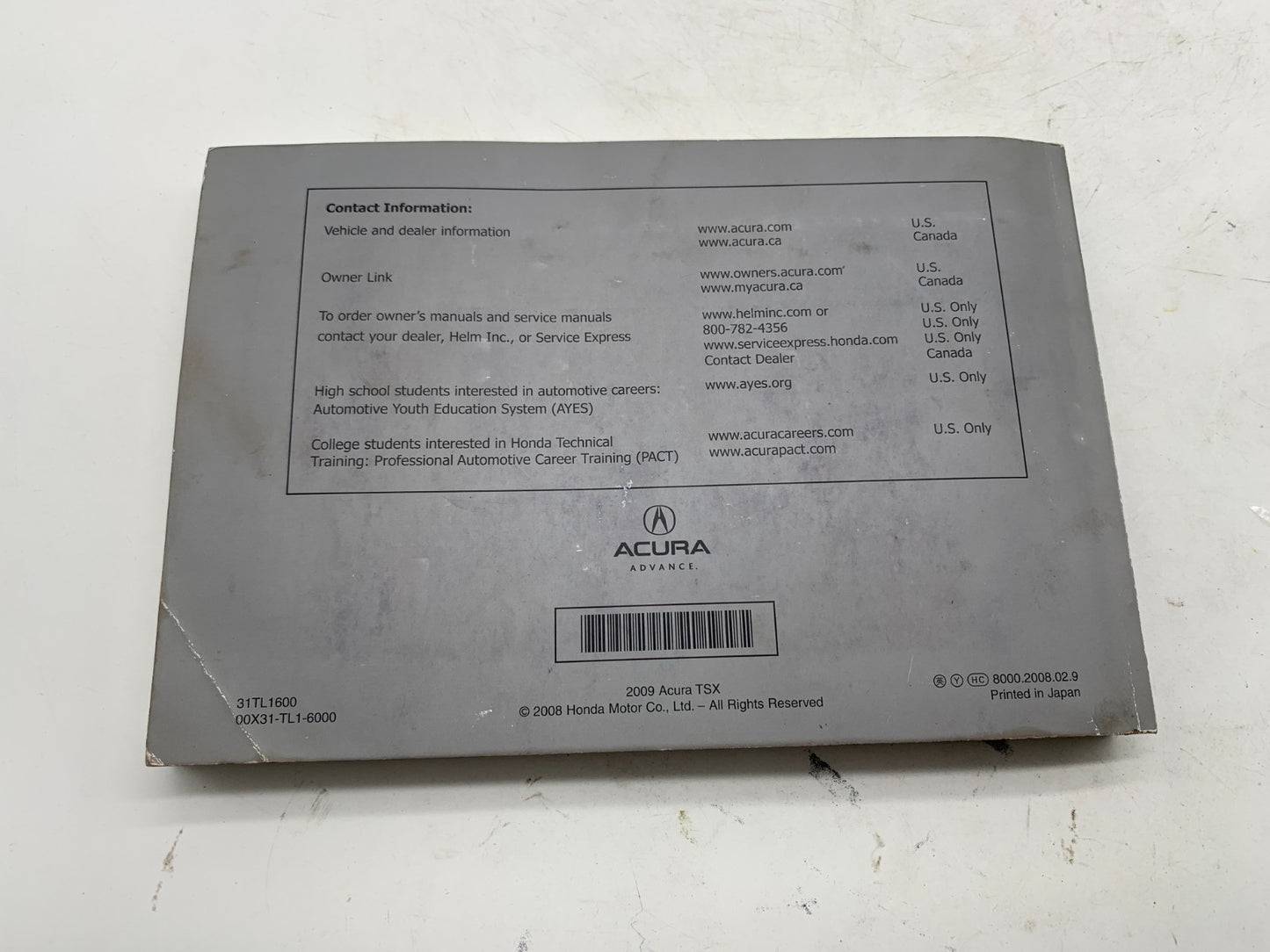 2009 Acura TSX Owners Manual Set with Case OEM A03B14061
