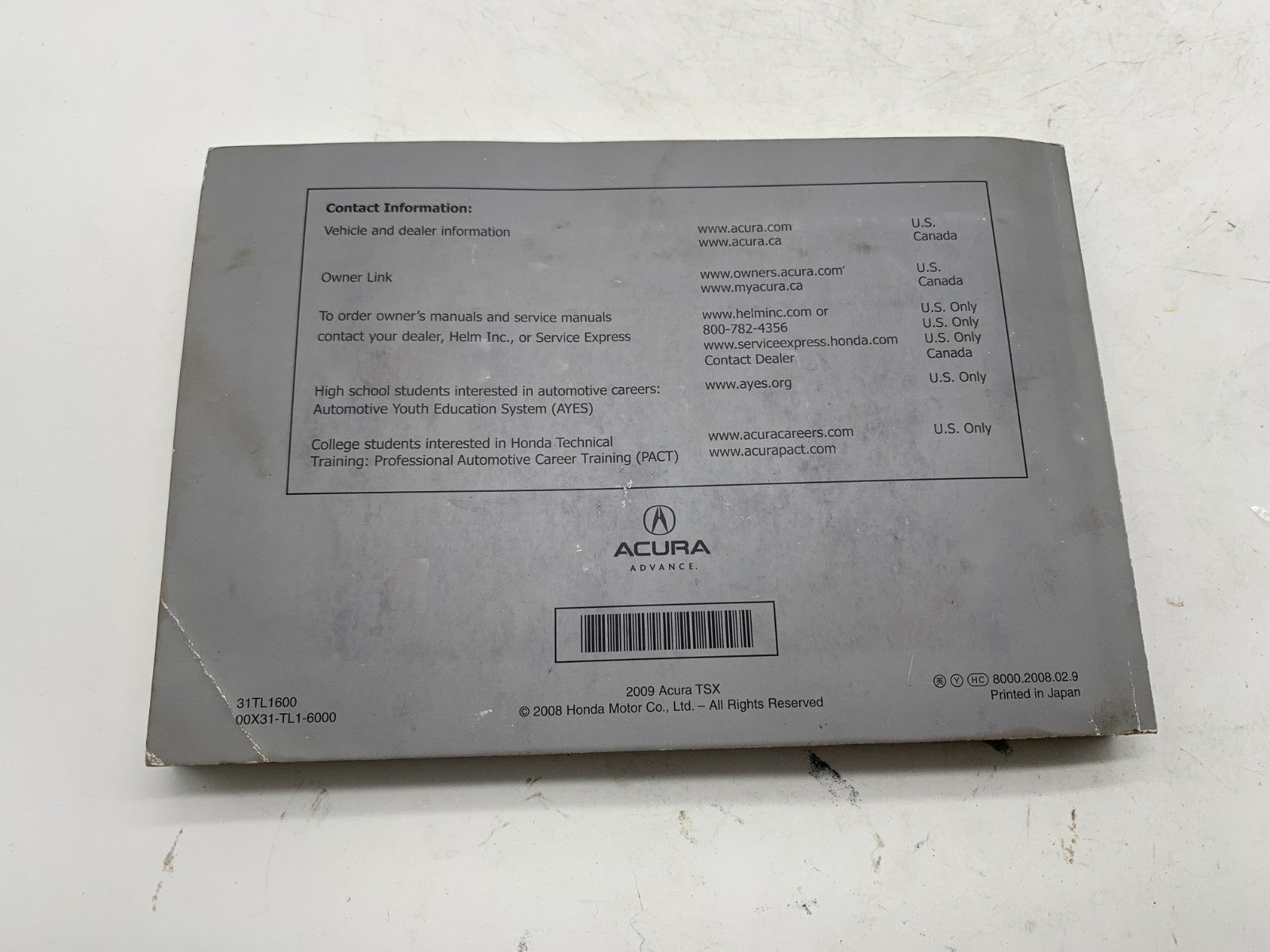 2009 Acura TSX Owners Manual Set with Case OEM A03B14061