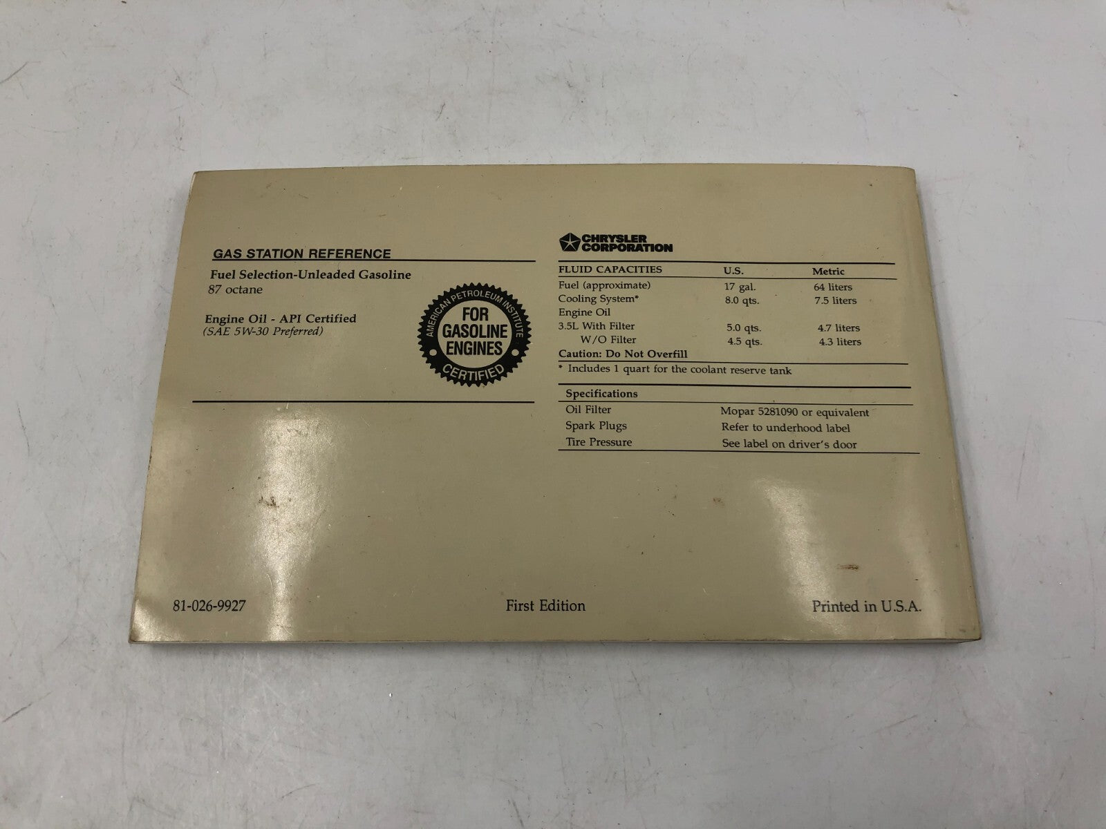 1999 Chrysler LHS Owners Manual with Case OEM E01B51027