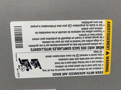 2006-2016 Chevrolet Impala Passenger Sun Visor Sunvisor Gray OEM A03B12005