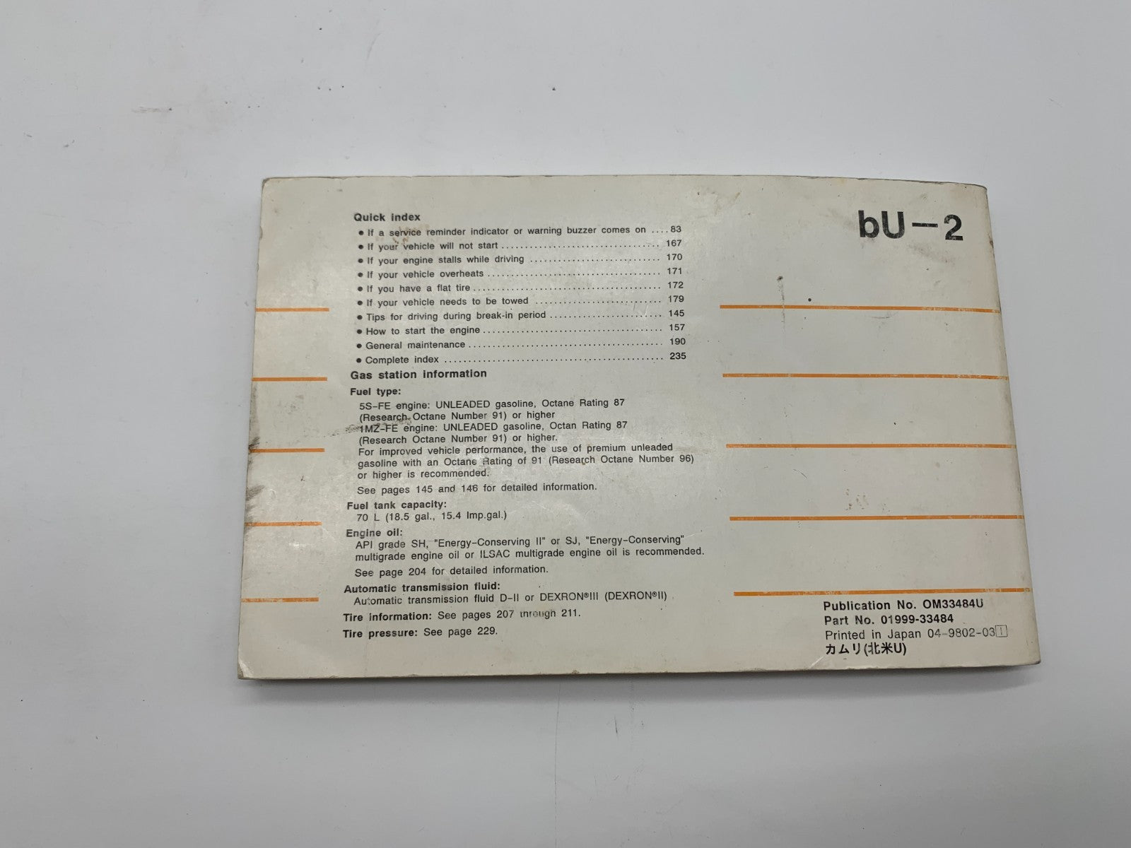 1998 Toyota Camry Owners Manual OEM C04B63001