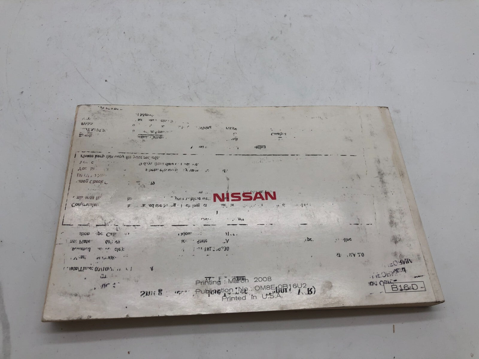 2008 Nissan Sentra Owners Manual OEM A02B19006