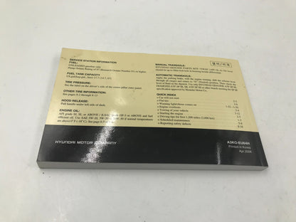 2007 Hyundai Sonata Owners Manual With Case OEM B03B05046