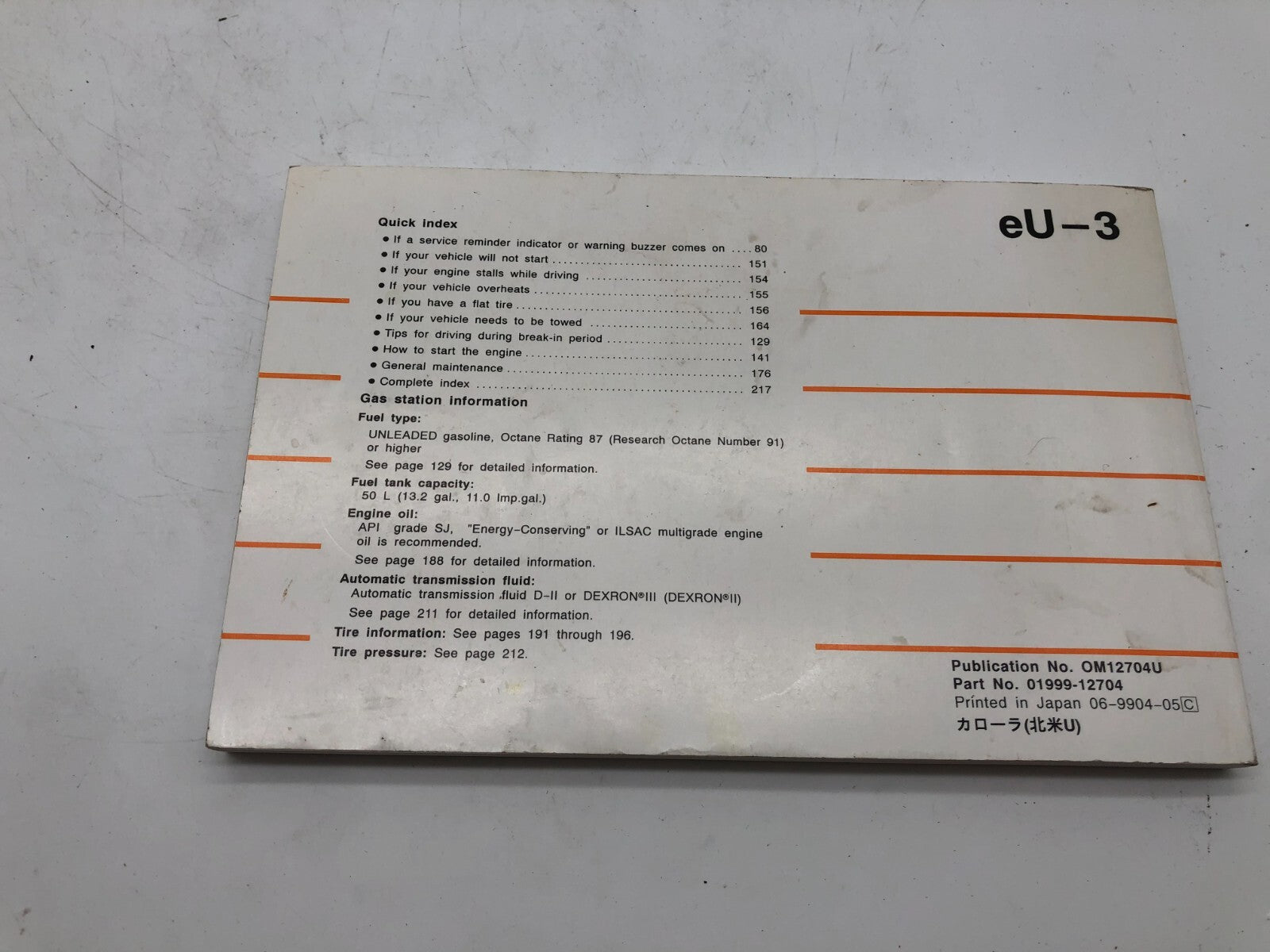 1999 Toyota Corolla Owners Manual OEM A02B21004