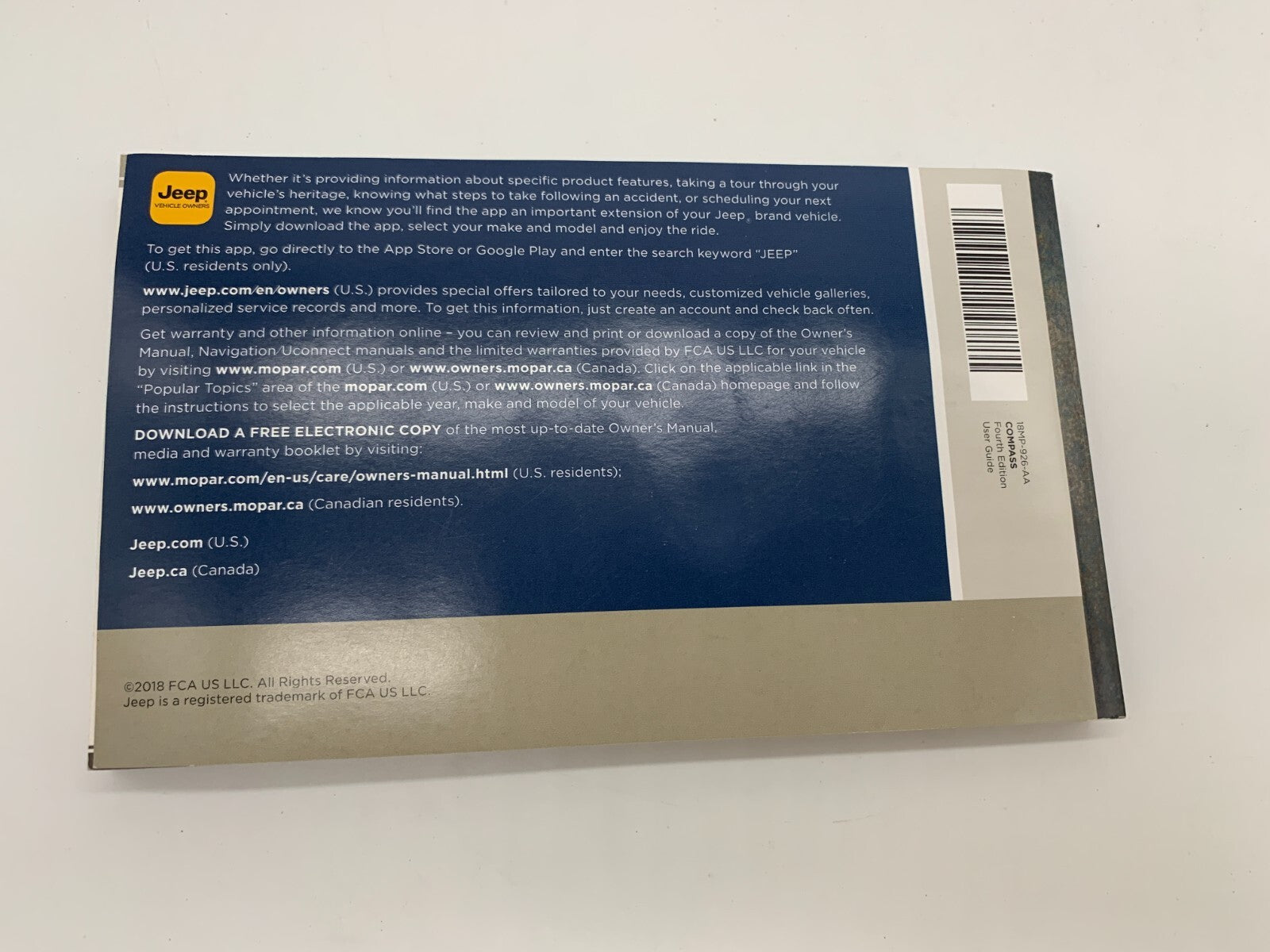 2018 Jeep Compass Owners Manual Set with Case OEM A02B56049