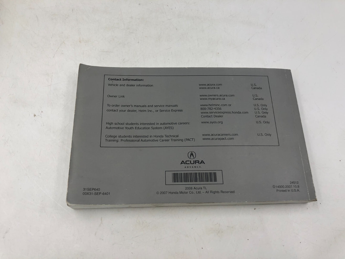 2008 Acura TL Owners Manual Set OEM A01B45027