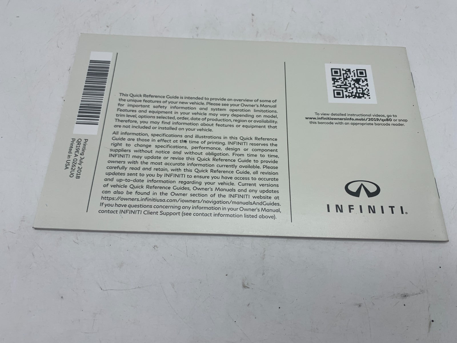 2019 Infiniti QX80 QX 80 Owners Manual Set with Case OEM