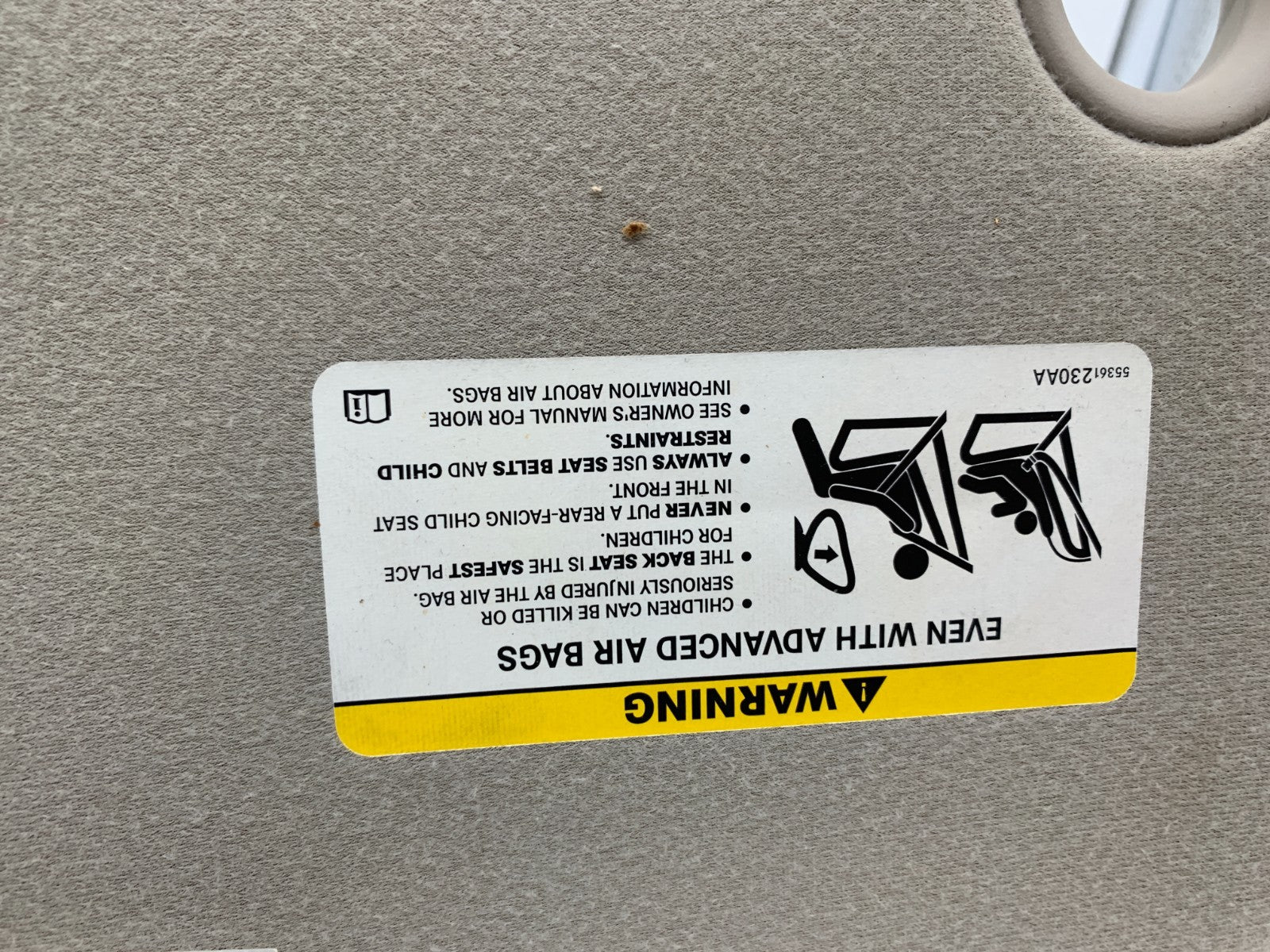 2004-2006 Chrysler Pacifica Passenger Sun Visor Illuminated OEM A01B36046