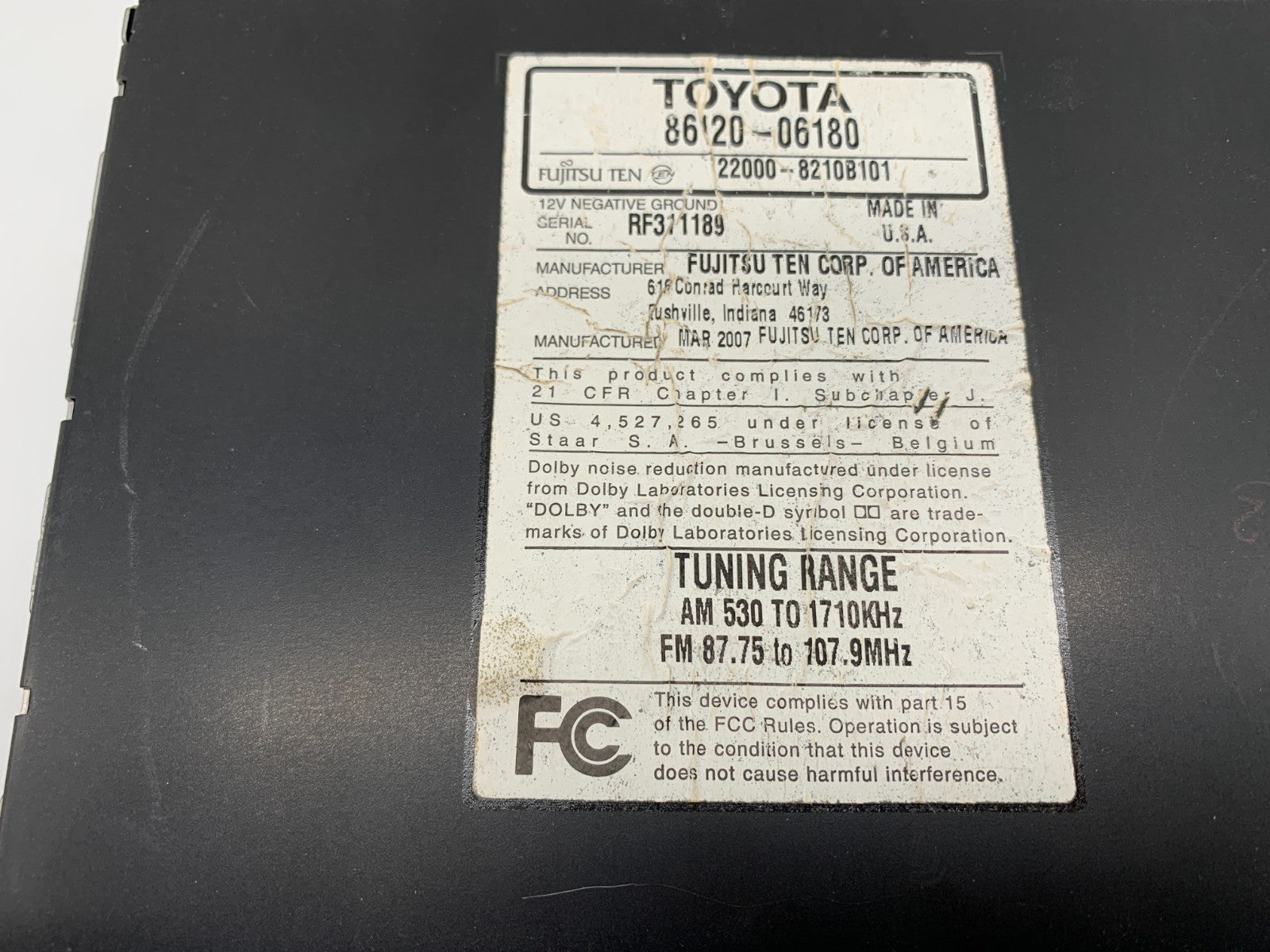 2007-2009 Toyota Camry AM FM CD Player Radio Receiver OEM C01B24020