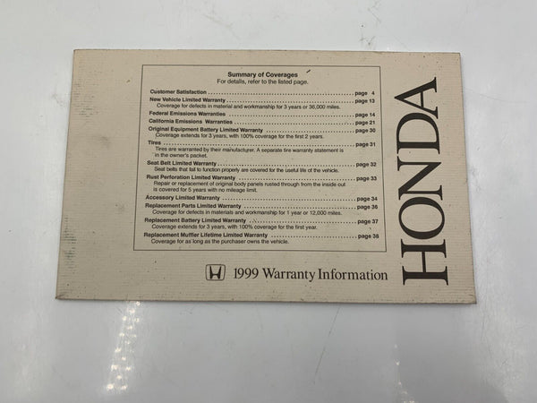 1999 Honda Odyssey Owners Manual Handbook Set with Case OEM G03B06057