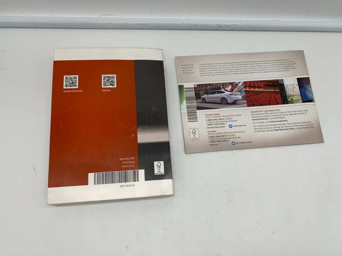 2019 Ford Fusion Owners Manual with Case OEM A02B51076