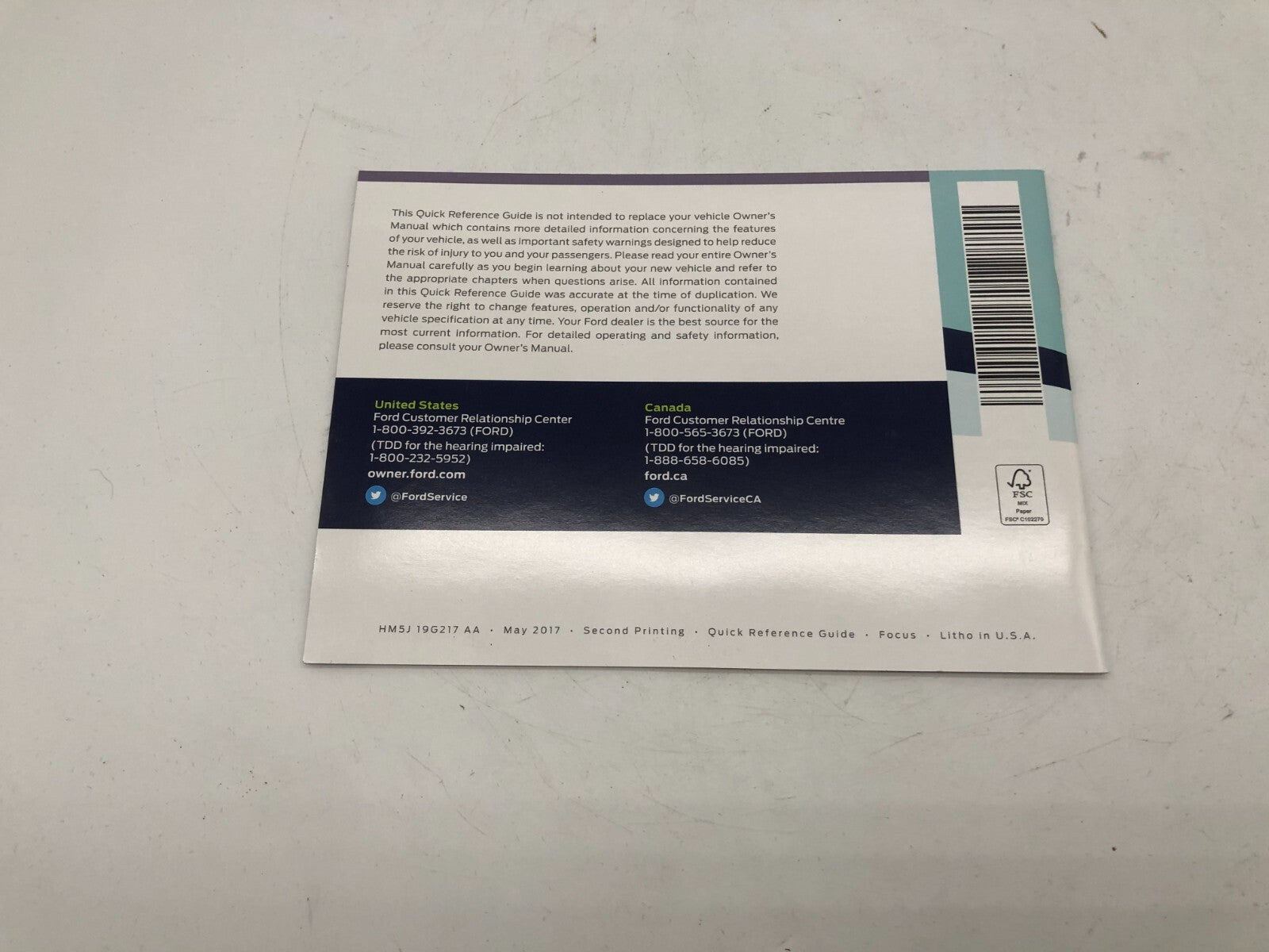 2017 Ford Focus Owners Manual OEM A02B15014