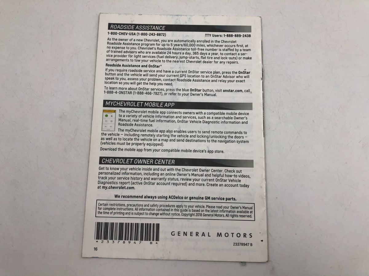 2018 Chevrolet Malibu Owners Manual Set OEM C01B56014