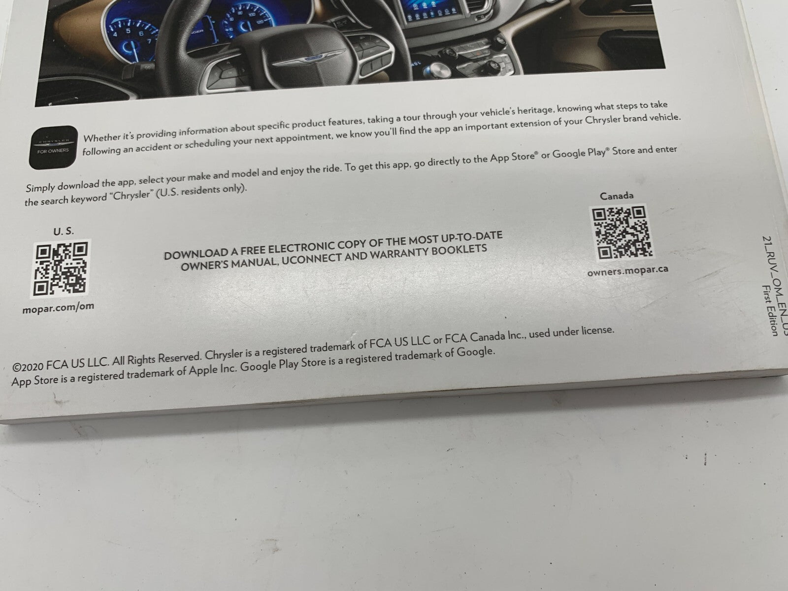 2021 Chrysler Voyager Owners Manual OEM B04B34017