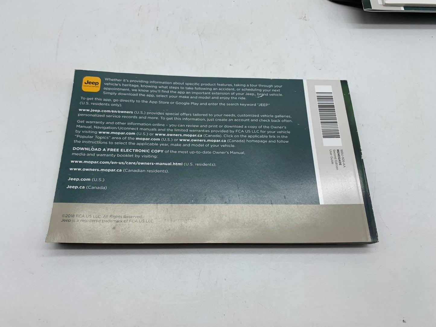 2018 Jeep Renegade Owners Manual Set with Case OEM D03B20005
