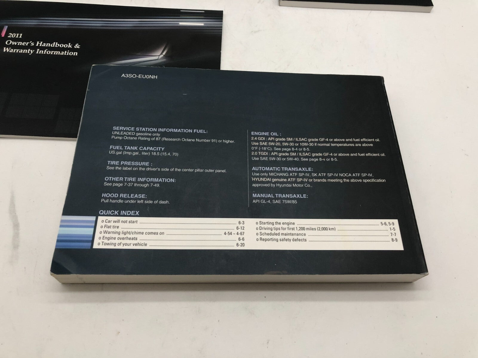 2011 Hyundai Sonata Owners Manual Set with Case OEM A01B26006