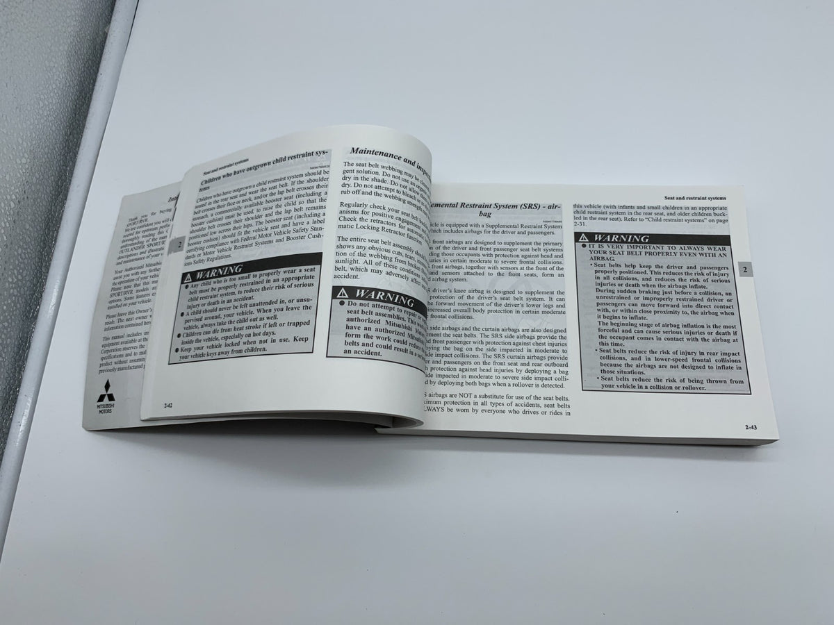 2011 Mitsubishi Outlander Sport and RVR Owners Manual OEM R01B16012