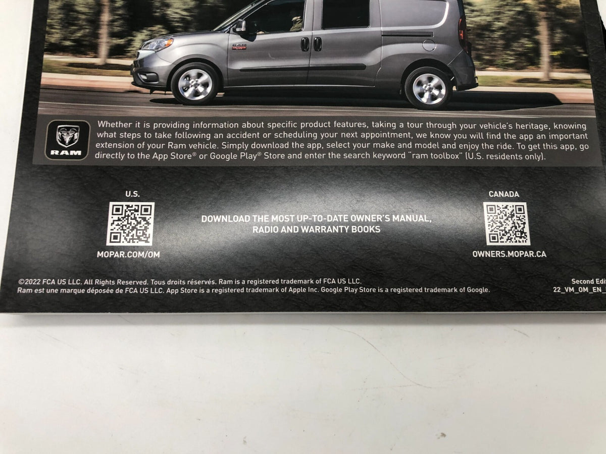 2022 Ram Promaster City Owners Manual with Case OEM R01B37002