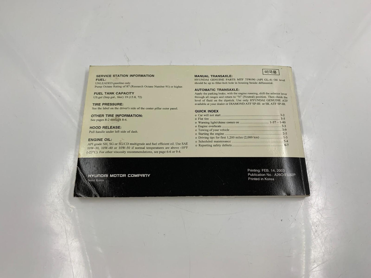 2003 Hyundai Santa FE Owners Manual OEM D01B37008