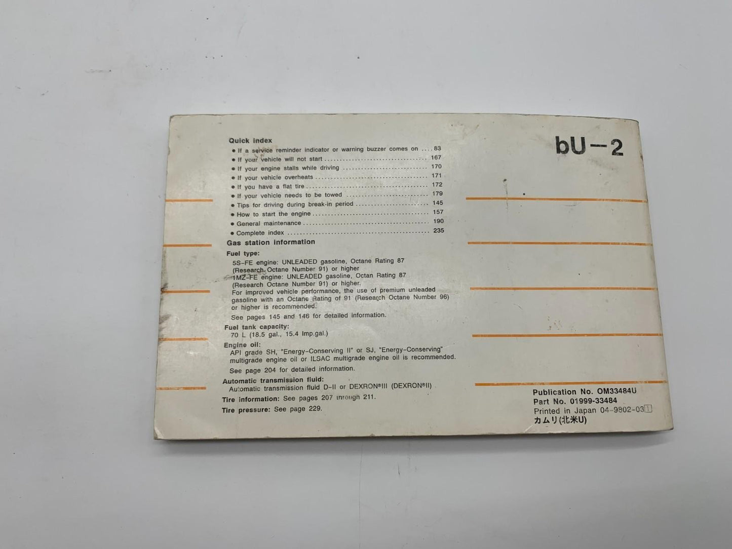 1998 Toyota Camry Owners Manual OEM C04B63001