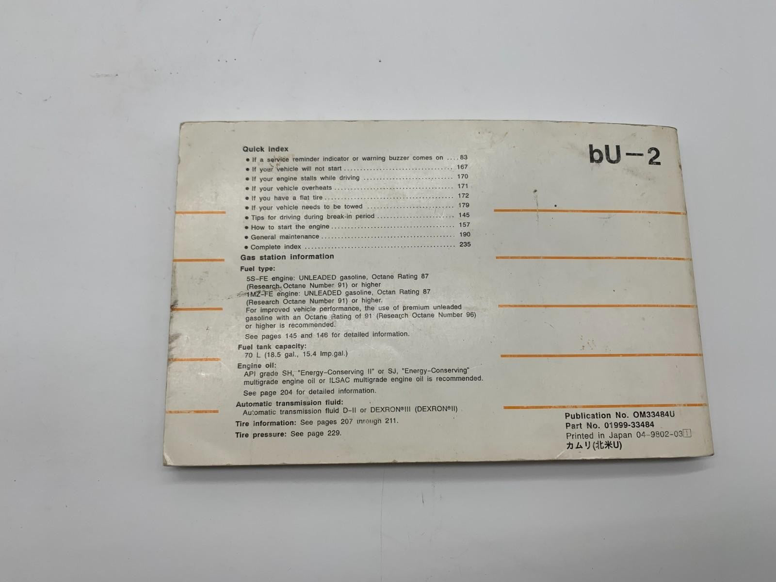 1998 Toyota Camry Owners Manual OEM C04B63001