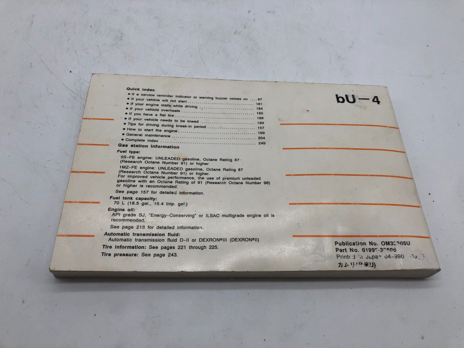 1999 Toyota Camry Owners Manual OEM D04B70014