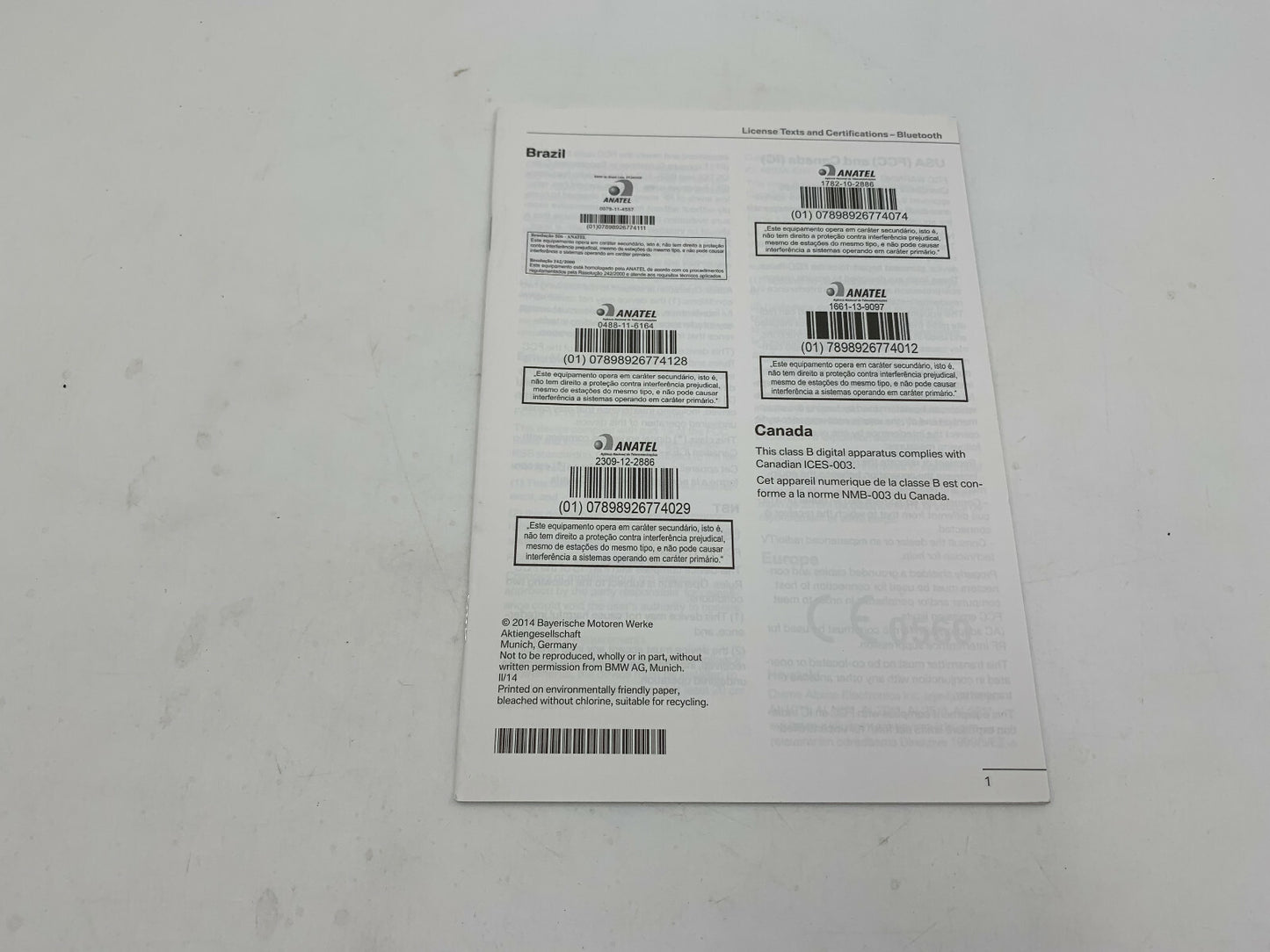 2014 BMW 3 Series Owners Manual Set with Case OEM A01B19004