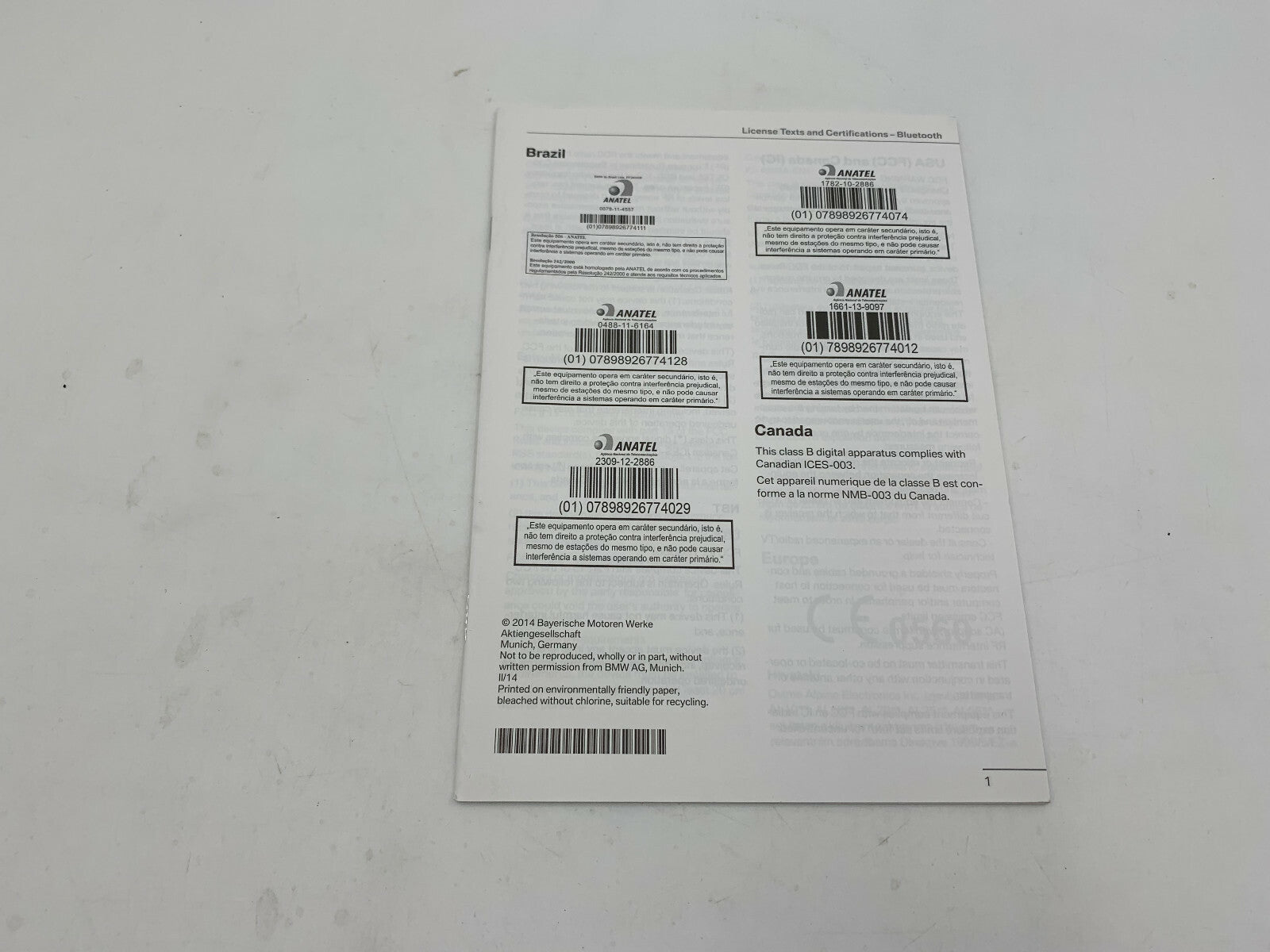 2014 BMW 3 Series Owners Manual Set with Case OEM A01B19004