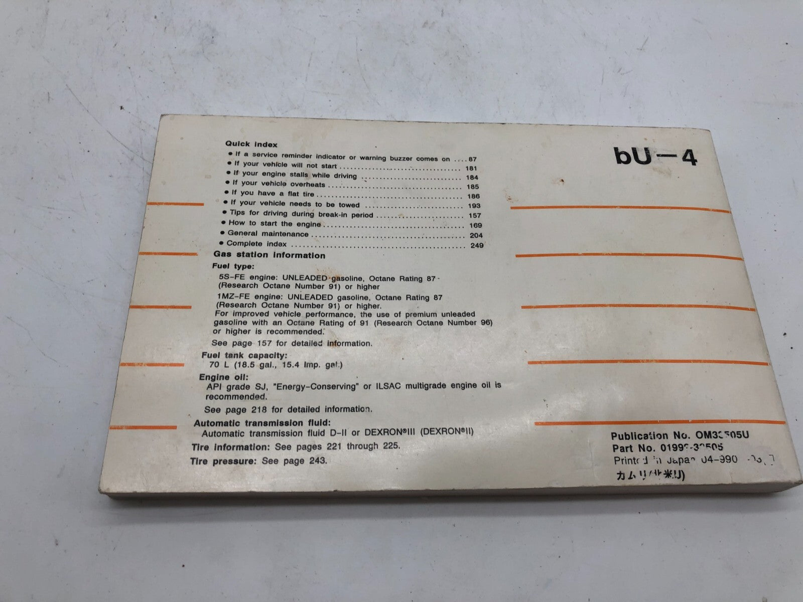 1999 Toyota Camry Owners Manual OEM D04B70014