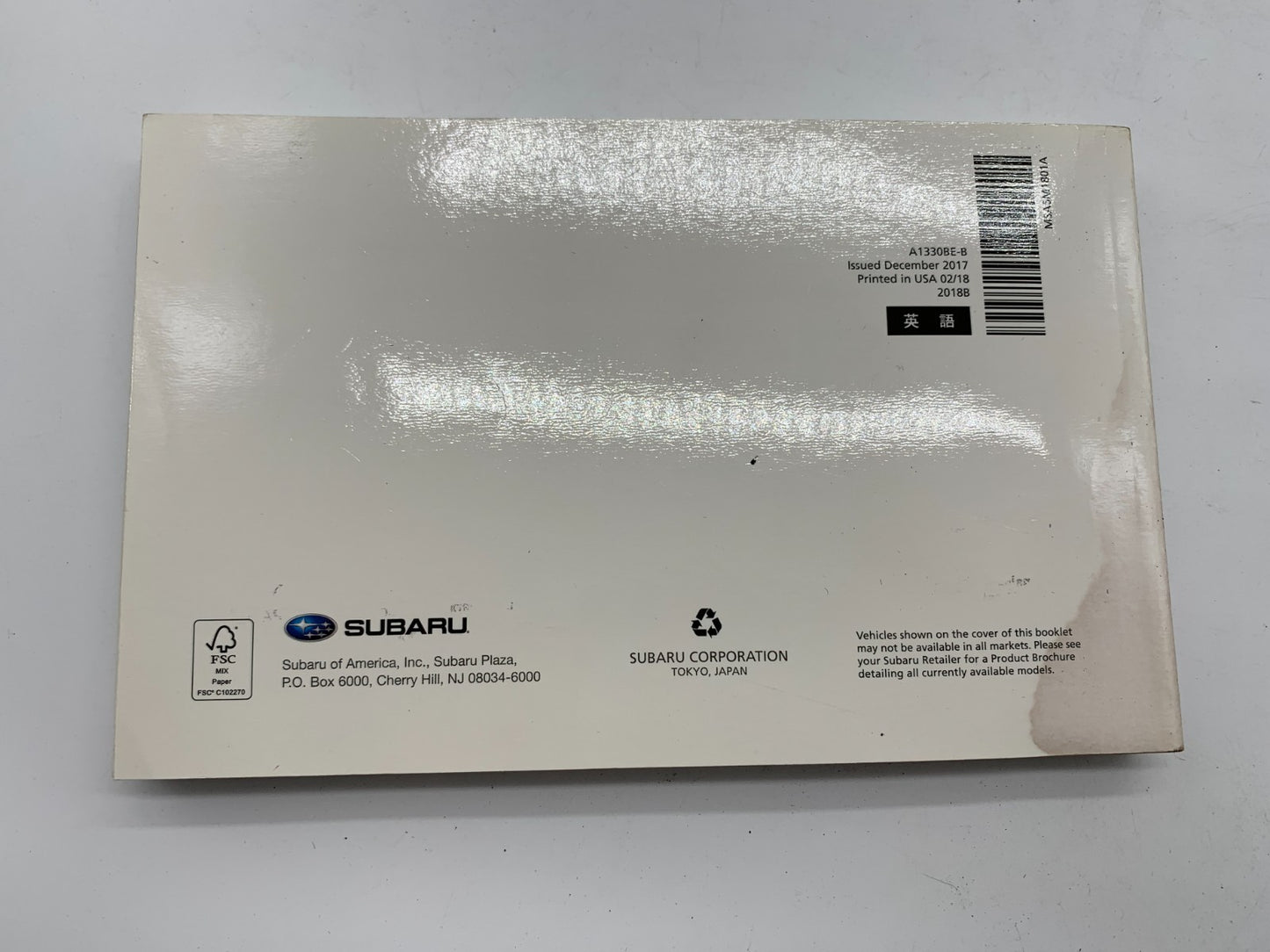 2018 Subaru Impreza Owners Manual Set with Case OEM C03B21051